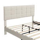 Full Size Platform Bed Frame with Fabric Upholstered Headboard and Wooden Slats, No Box Spring Needed/Easy Assembly, Beige
