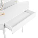 Modern Corner Makeup Vanity Desk With Large Storage, LED Mirror & Stool, Adjustable Brightness, Space Saving - White