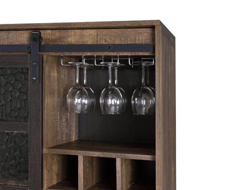 Treju - Wine Cabinet - Obscure Glass, Rustic Oak & Black Finish - Atlantic Fine Furniture Inc