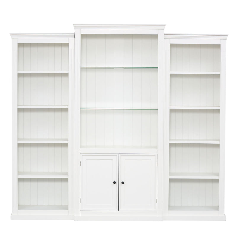 Retro Style 3 Piece Bookcase Display Cabinet With Adjustable LED Lighting, Tempered Glass Shelves - White