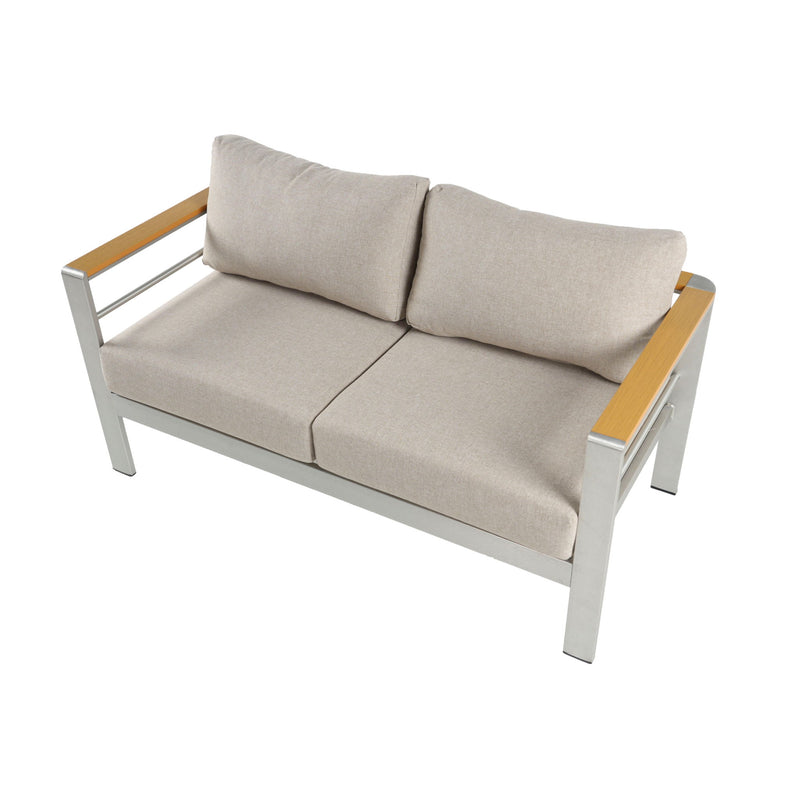 Cora - Outdoor Patio Aluminum 4 Pieces Chat Set - Beige / Natural / Silver