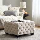 Modern Glam Ottoman With Velvet Upholstery And Button Tufted Design - Ivory