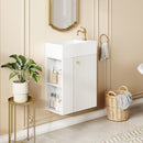Floating Bathroom Vanity With Resin Basin, Left Side Storage - White
