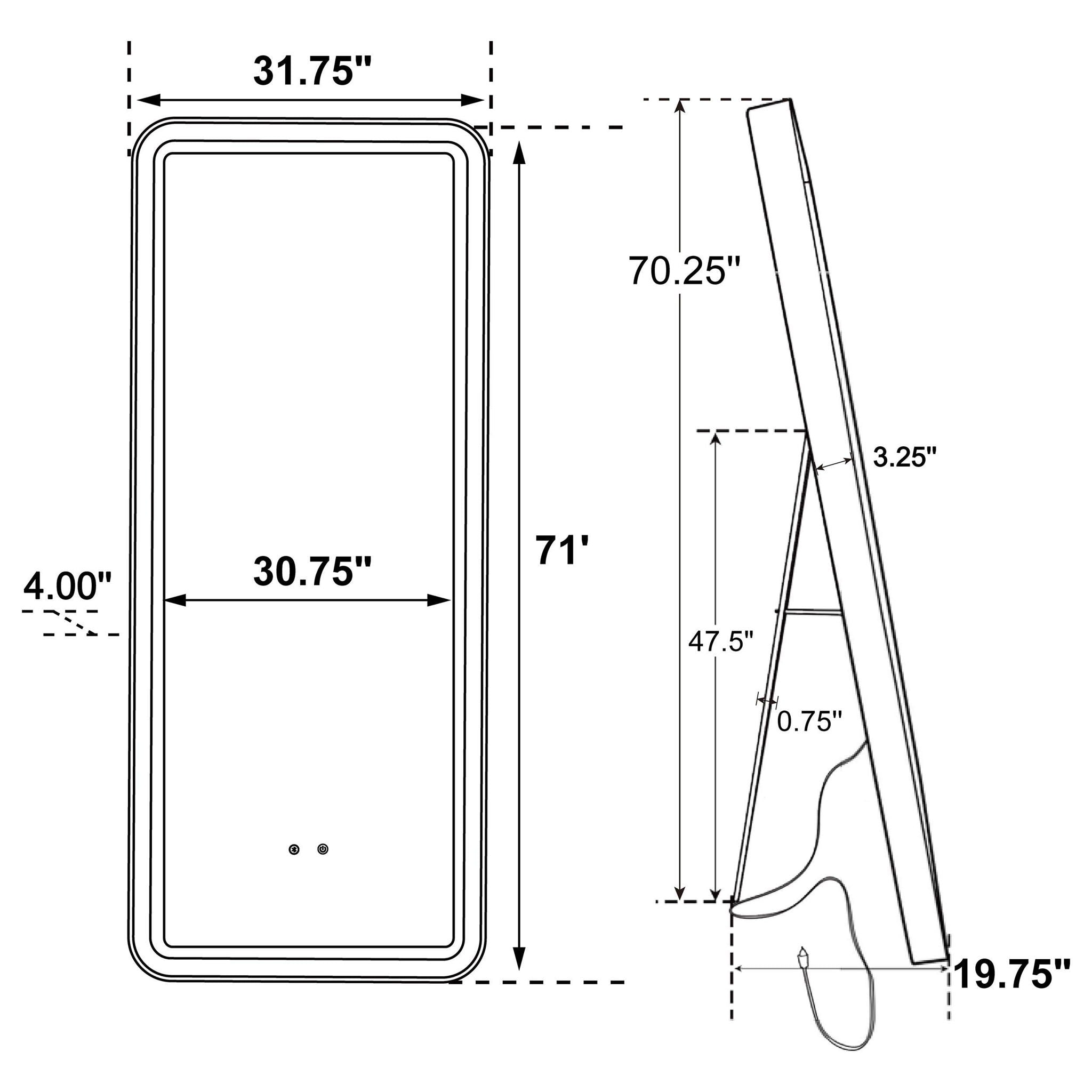 Glendora 32 x 71 Inch LED Standing Mirror BT Speakers Black
