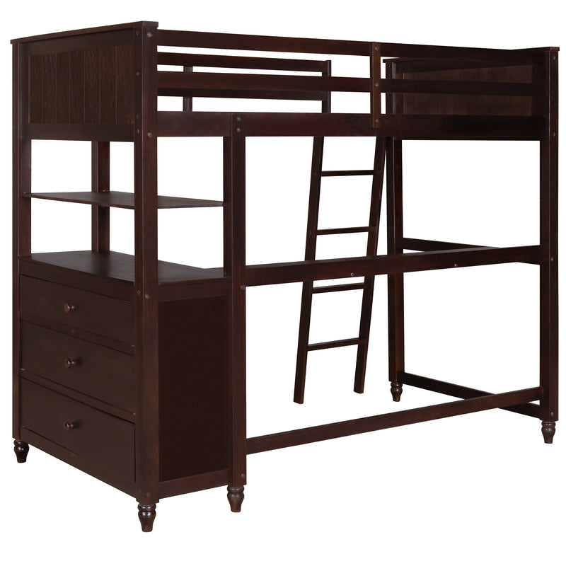 Twin size Loft Bed with Drawers and Desk, Wooden Loft Bed with Shelves - Espresso(OLD SKU: LT001530AAP)