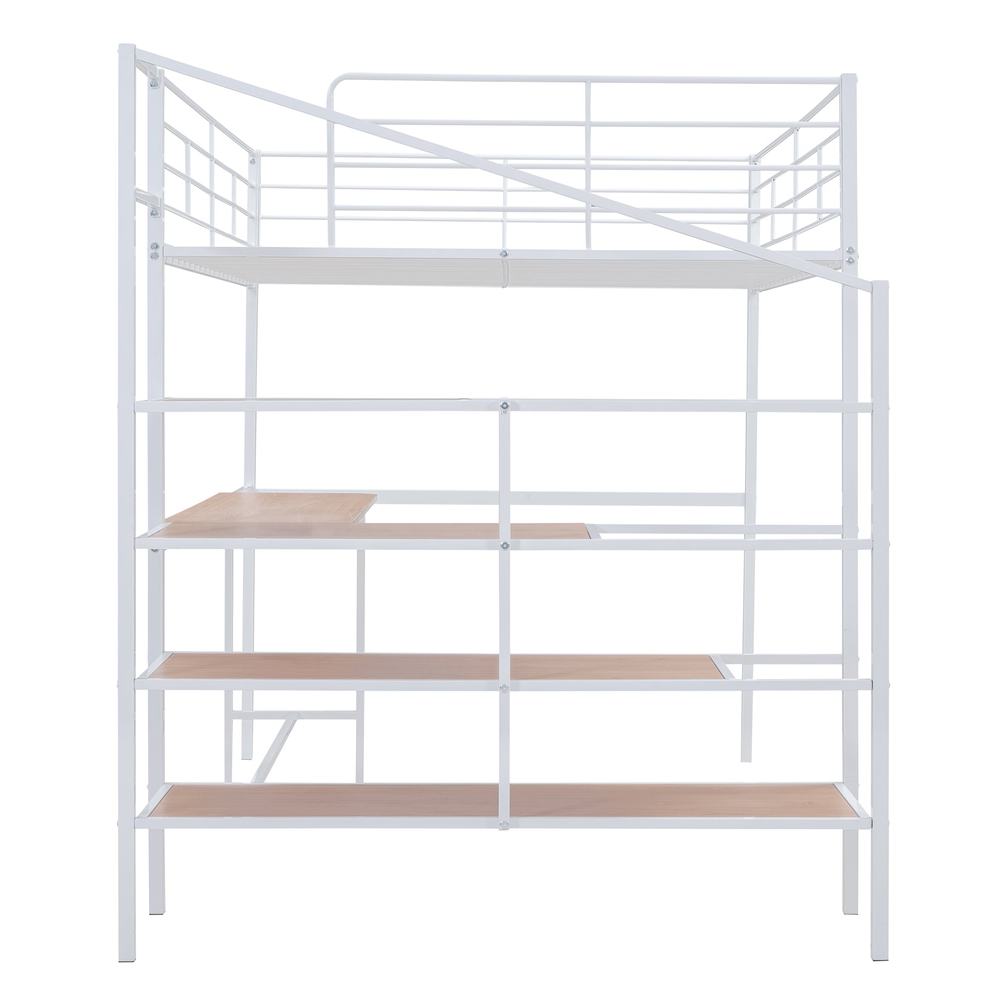 Full Size Metal Loft Bed with Desk and Lateral Storage Ladder, White - Atlantic Fine Furniture Melbourne FL