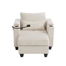 Convertible Chaise Lounge Sofa Chair With USB Ports, Cup Holders, Phone Holder And Storage