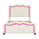 Upholstered Platform Bed & Curve Shaped And Height Adjustable Headboard, LED Light Strips