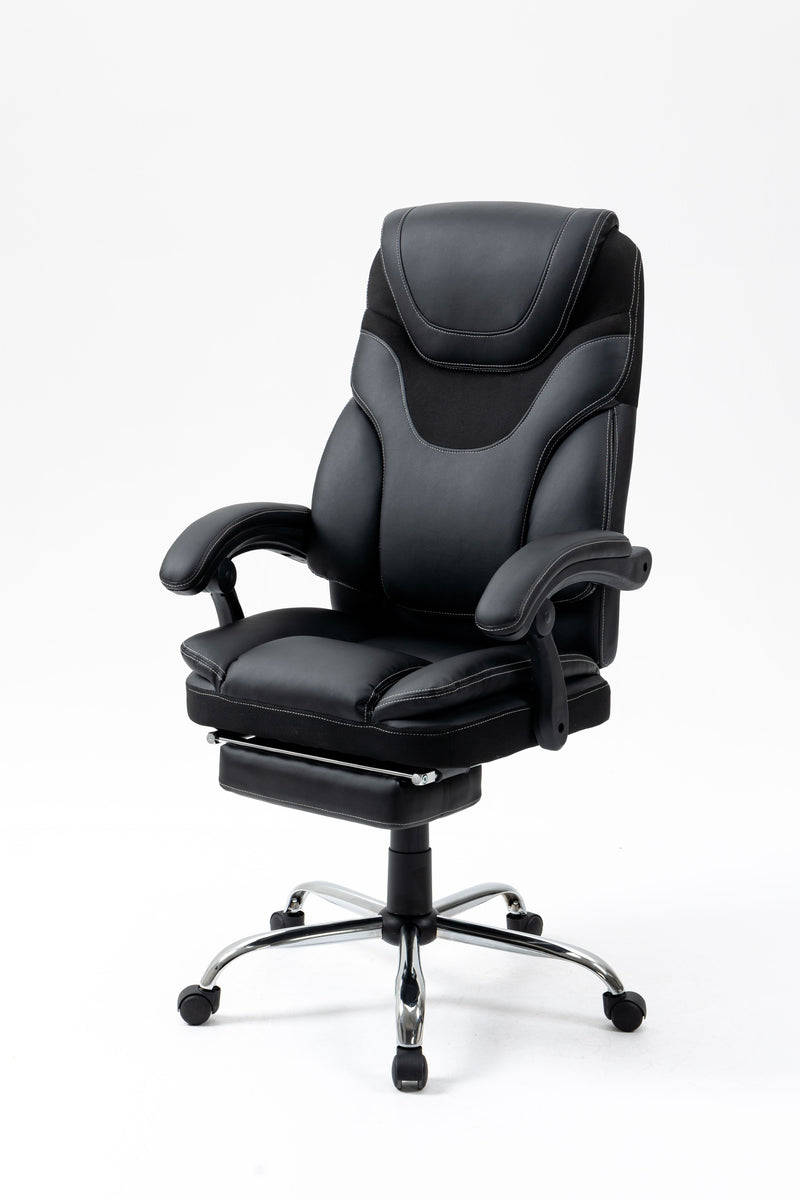 Massage Reclining Office Chair With Footrest, High Back Computer Chair Home Desk Ergonomic Executive Office Chair With Armrests, Adjustable Height - Black