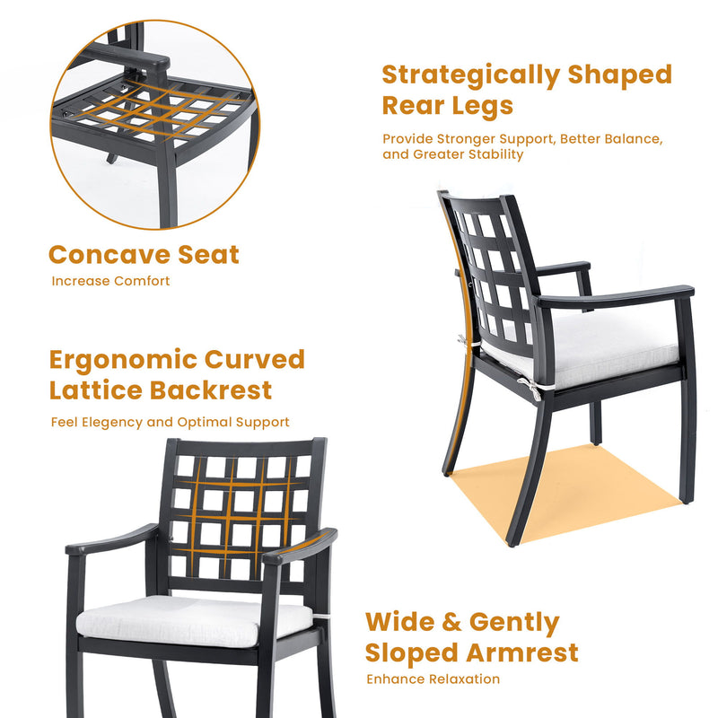Modern Classic Cast Outdoor Patio Dining Chairs, Ergonomic Lattice Backrest Design, Sunbrella Cushion, Weather Resistant And Durable (Set of 2) - Ember Black