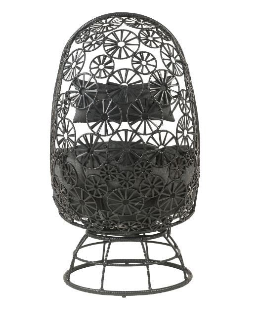 Hikre - Patio Lounge Chair - Clear Glass, Charcaol Fabric & Black Wicker - Atlantic Fine Furniture Inc