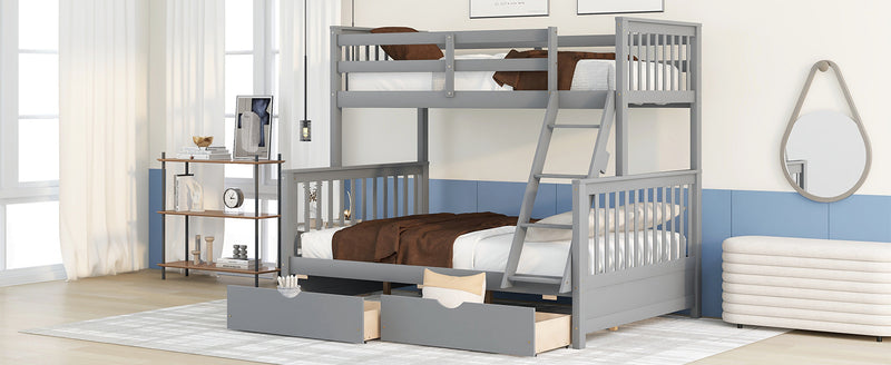 Twin-Over-Full Bunk Bed with Ladders and Two Storage Drawers(Gray){old sku:LT000165AAE}