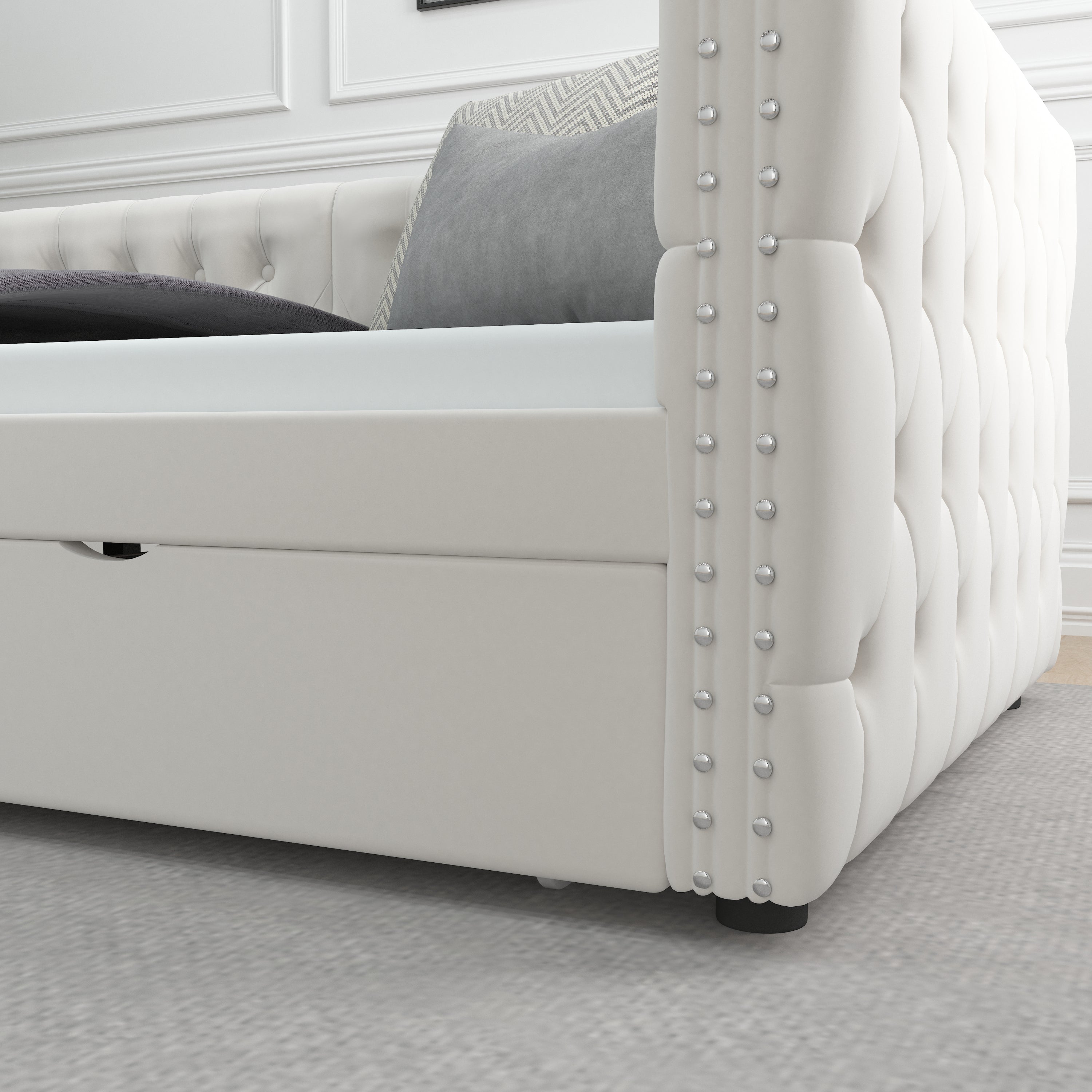 Twin Size Daybed with Drawers Upholstered Tufted Sofa Bed, with Button on Back and Copper Nail on Waved Shape Arms, velvet(79.5"x41.5"x26.5") - Atlantic Fine Furniture Melbourne FL