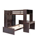 Twin size Loft Bed with a Stand-alone bed, Shelves,Desk,and Wardrobe-Espresso