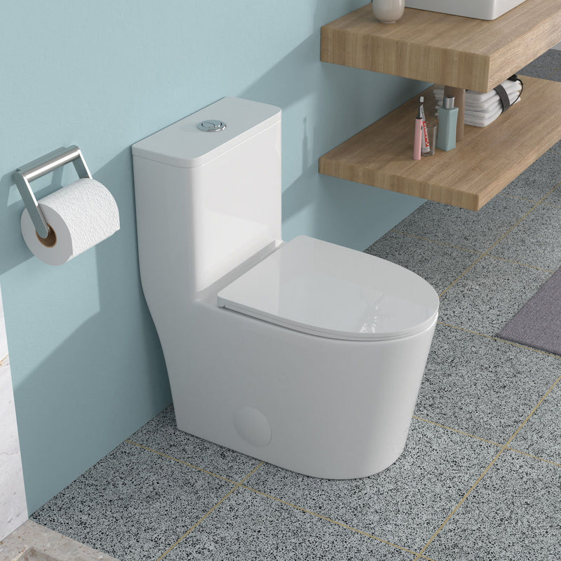 1 Piece Toilet For Bathroom, Soft Closing Seat, Dual Flush 1.1 / 1.6 Gpf - White