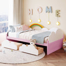 Twin Size Bed With Clouds And Rainbow Decor - Pink / White