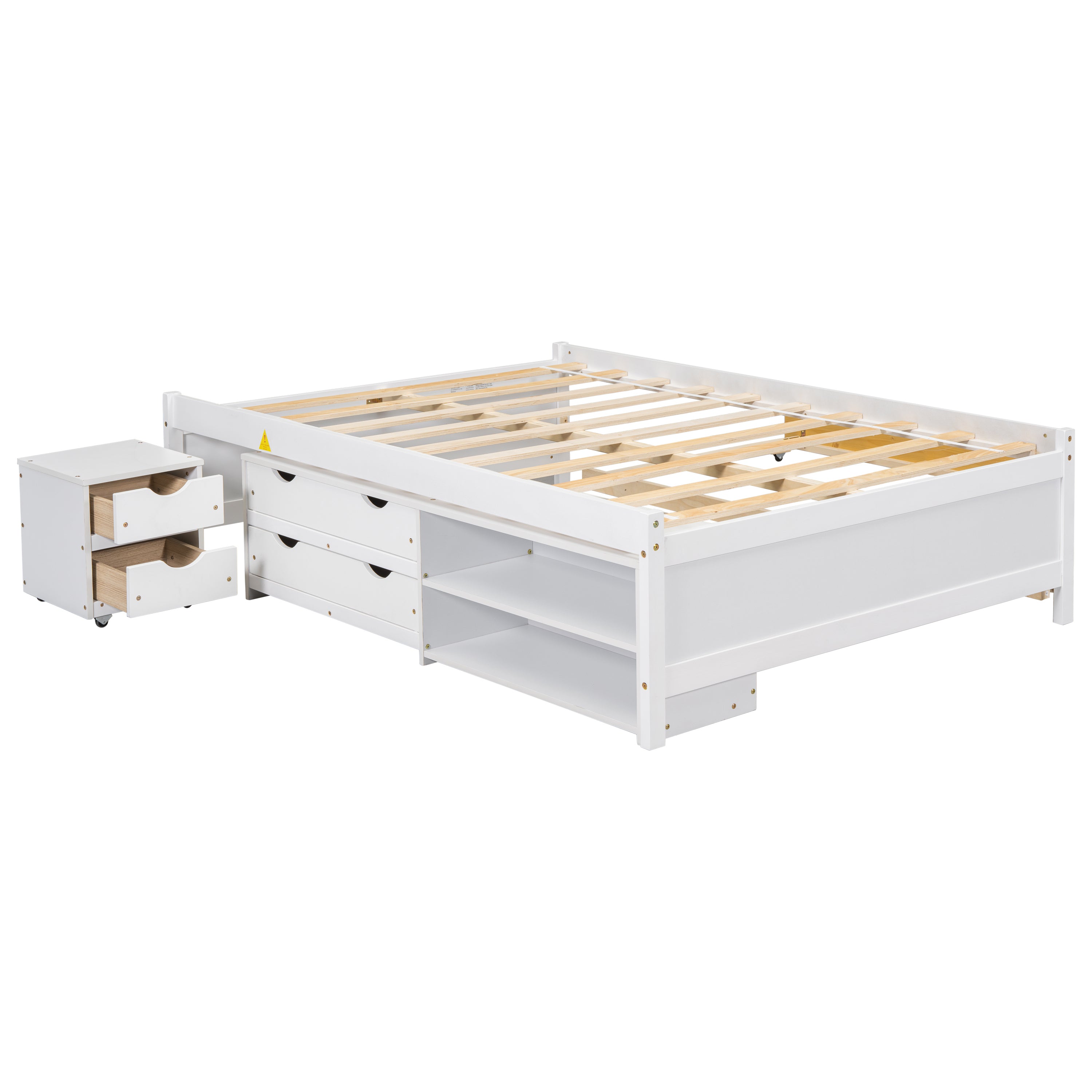 Versatile Full Bed with Trundle,Under bed Storage Box and Nightstand .White