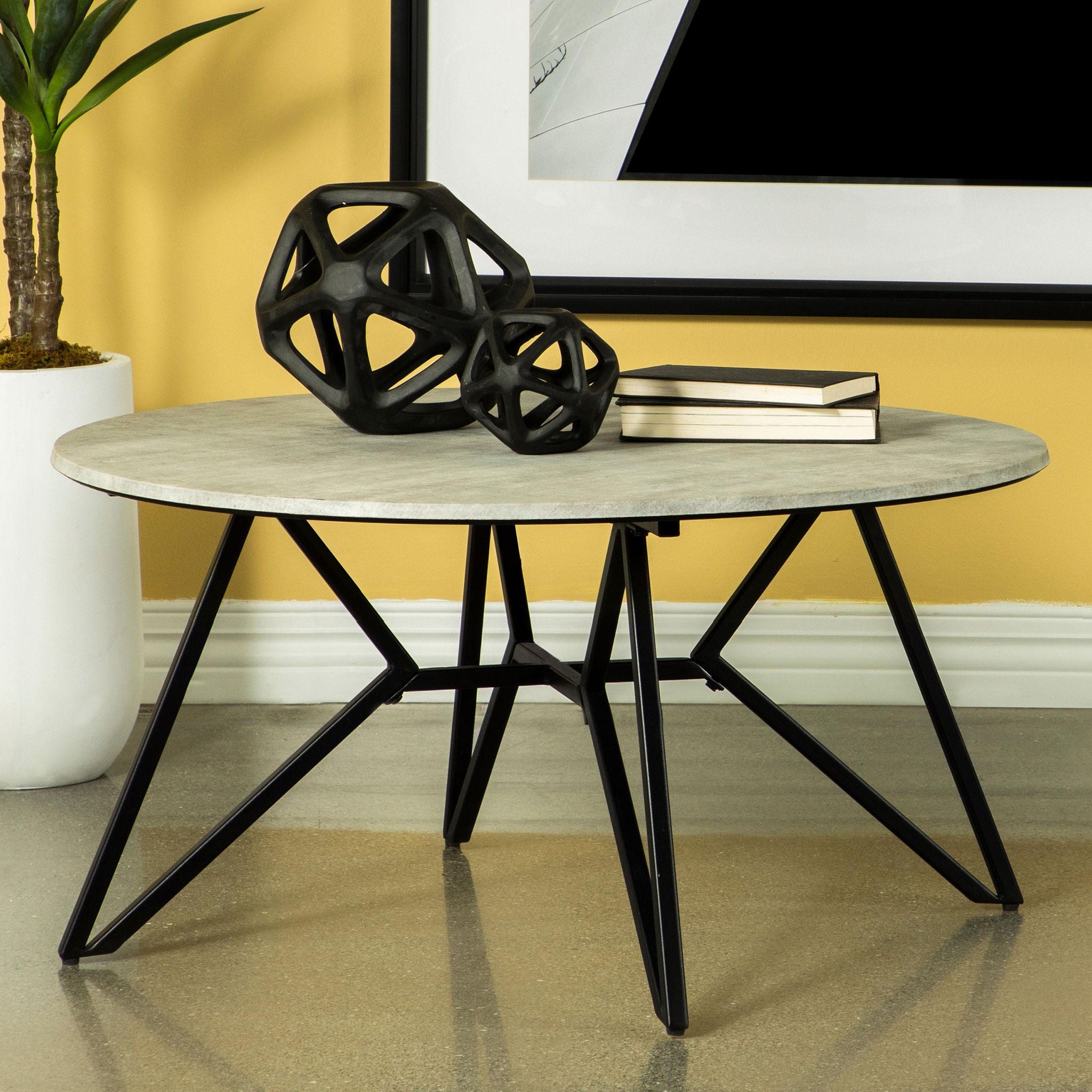 Hadi Round SmartTop Coffee Table Cement and Gunmetal - Atlantic Fine Furniture Melbourne FL