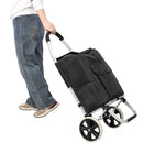 Foldable Shopping Trolley With Wheels And Removable Waterproof Bag - Black