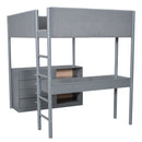 Full Size Teddy FleeceLoft Bed Wood Bed, Gray