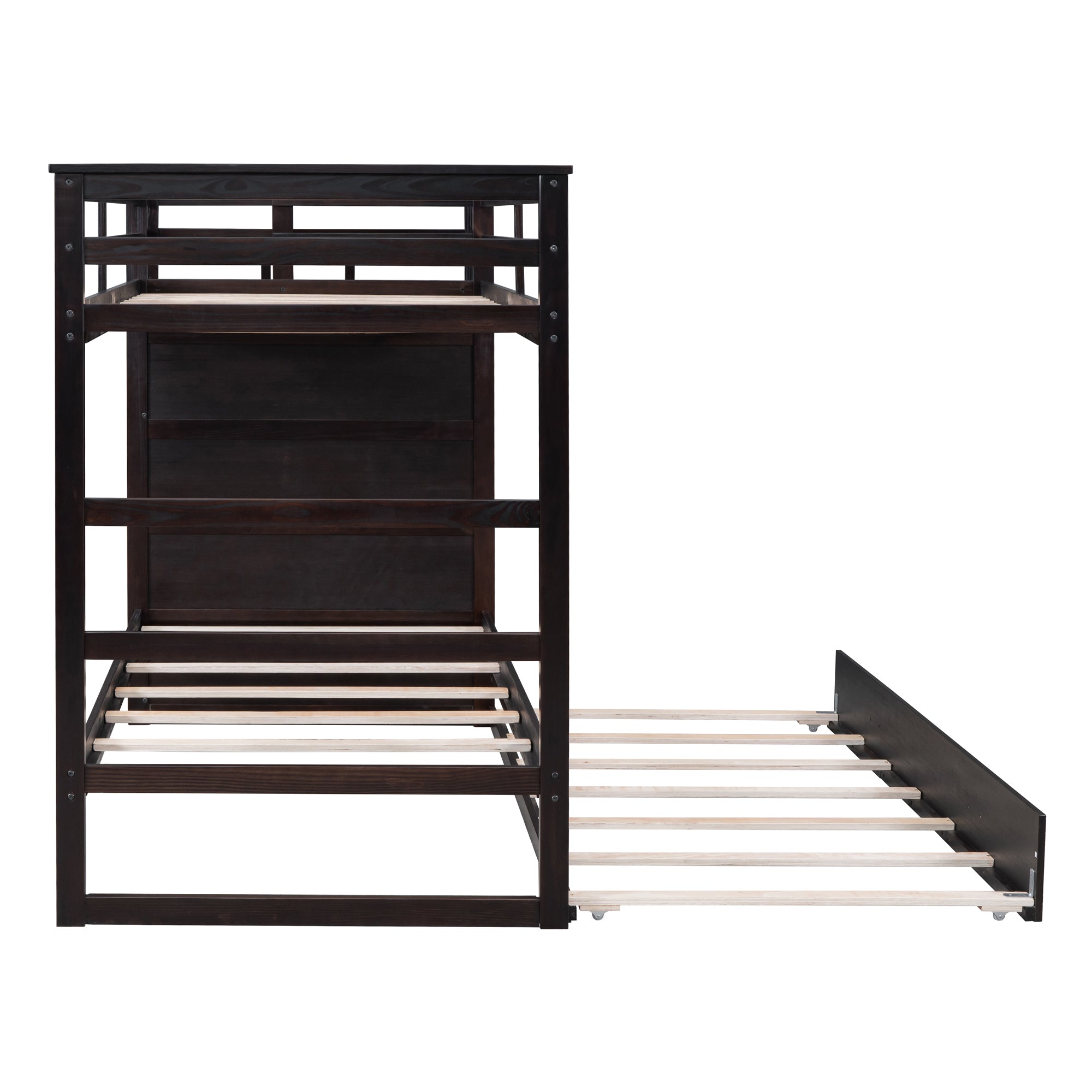 Twin Over Twin Bunk Bed with Trundle and Staircase,Espresso(OLD SKU:LT000068AAP) - Atlantic Fine Furniture Melbourne FL