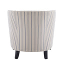 Transitional Upholstered Stripe Barrel Chair With Birch Wood Legs And Plush Cushioned Seat - Beige / Blue Stripe