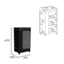 Bar Cart With Glass Door, 2 Side Shelves And Casters - Black