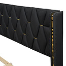 Upholstered Platform Bed With Strips - Black