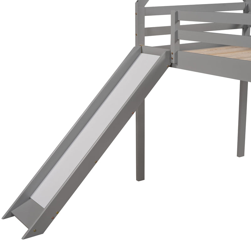 Twin Size House Loft Bed With Slide - Gray