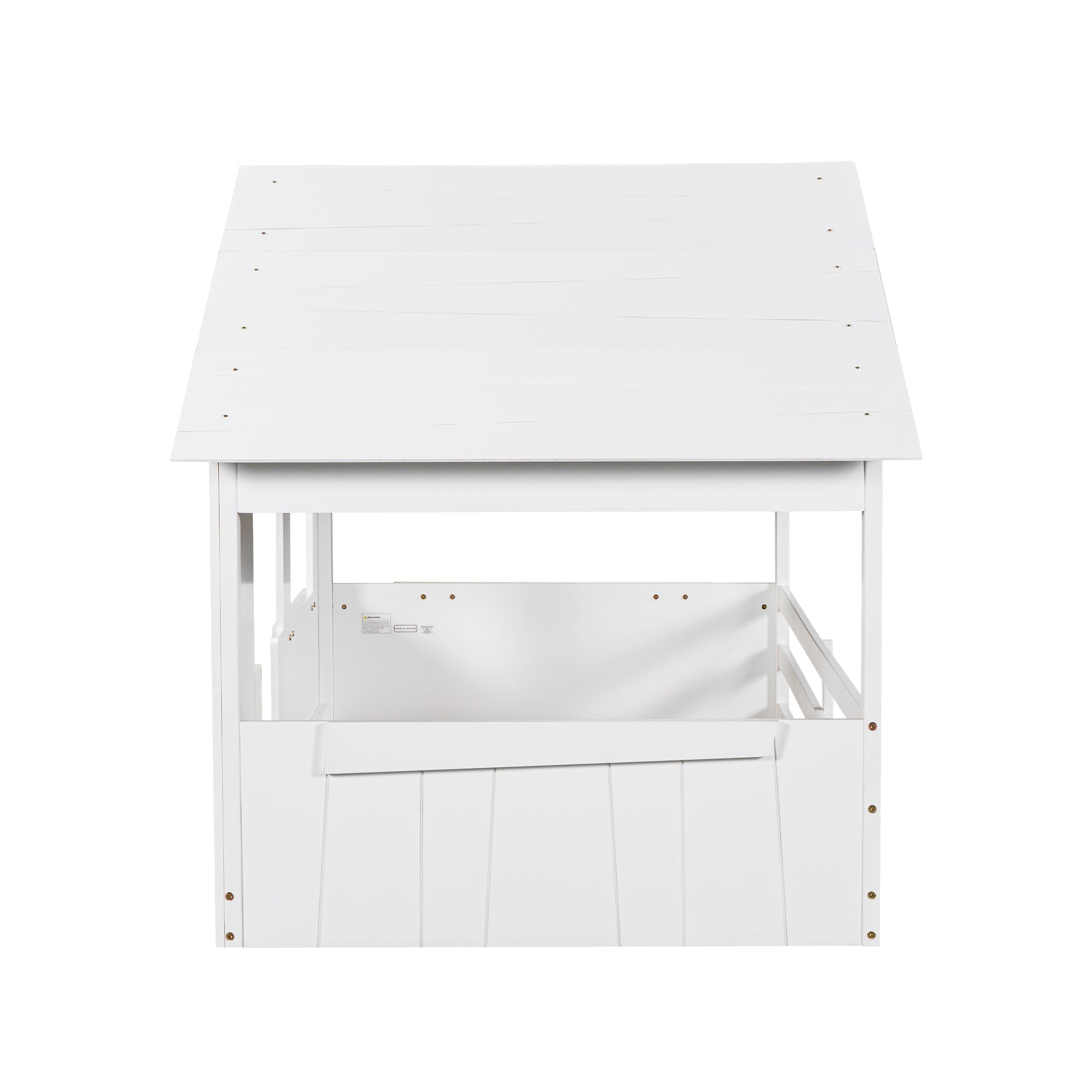 Wood Twin Size House Bed with Roof, Window and Guardrail, White - Atlantic Fine Furniture Melbourne FL