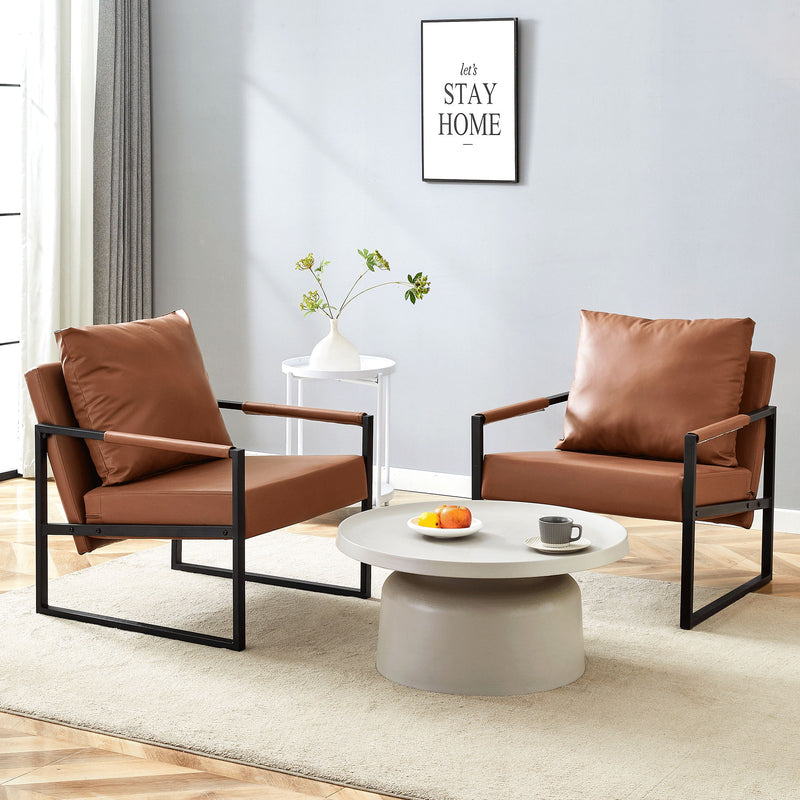 Classic Leather And Metal Frame Sofa, Ergonomically Designed, A Perfect Blend Of Modern And Industrial Styles