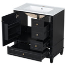 30" Bathroom Vanity With Sink, 1 Door With Shelf And 3 Drawers, Soft Close Door - Black