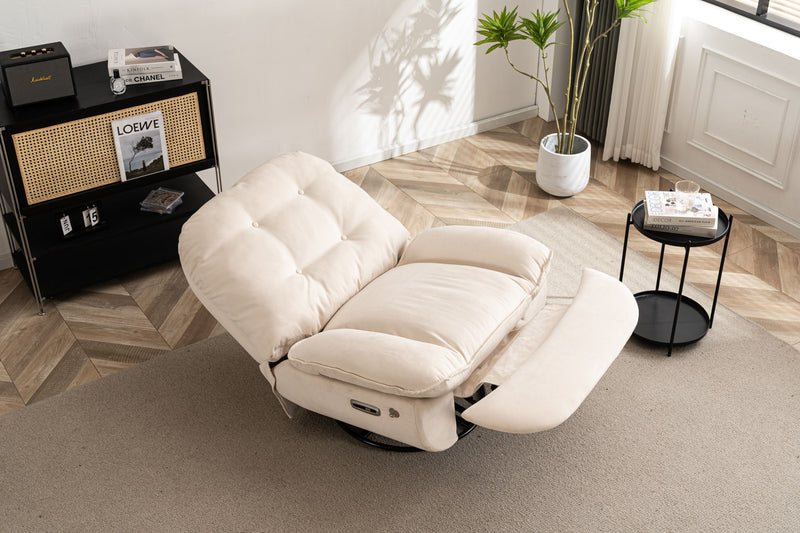 Power Recliner Swivel Glider USB Charger With Bluetooth Music Player Different Function Sleep Working Game And Leisure Model - Cream