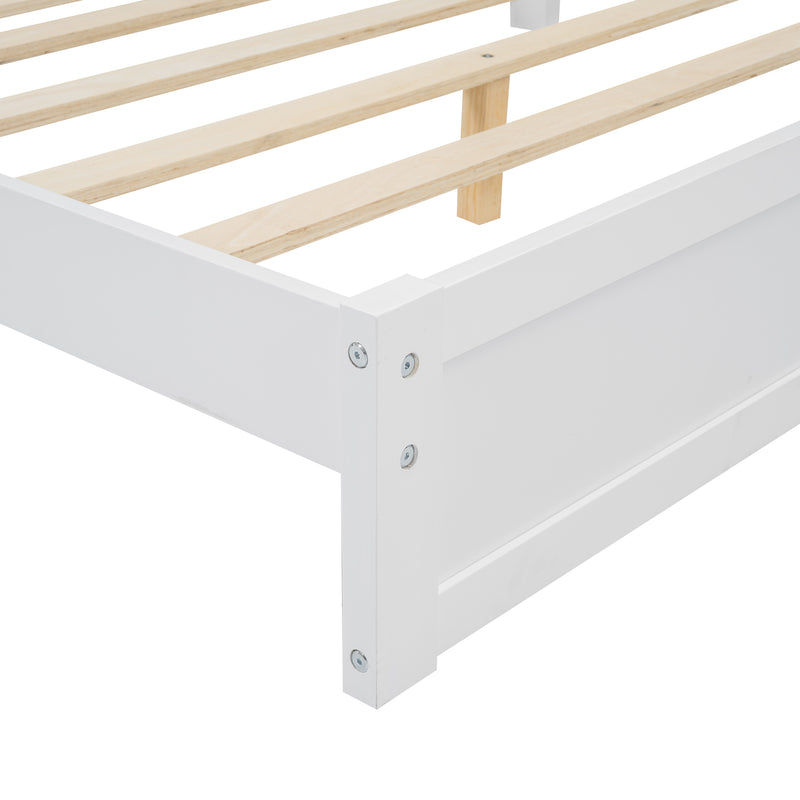 Full Size Wood Platform Bed with House-shaped Headboard and Built-in LED, Walnut+White