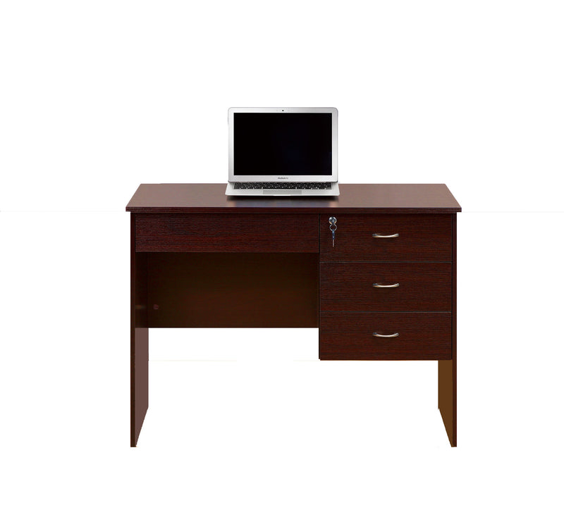 Three Locking Drawers On Metal Glides Student Desk Work Desk Modesty Panel Metal Bar Handles - Mahogany