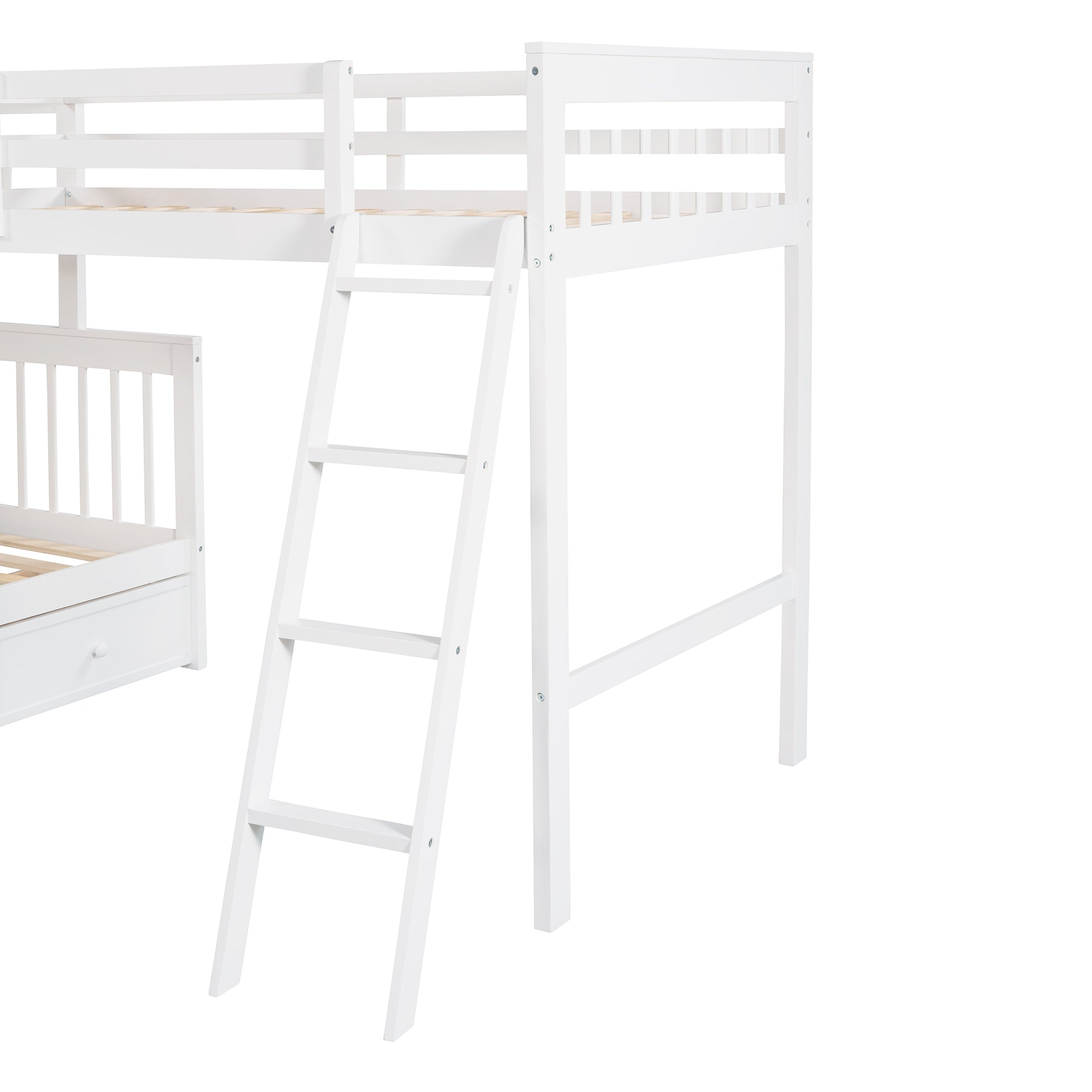 Twin over Full L-Shaped Bunk Bed With 3 Drawers, Ladder and Staircase - White - Atlantic Fine Furniture Melbourne FL