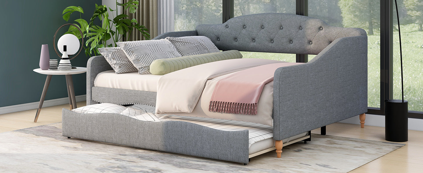 Full Size Vintage Upholstery Daybed with Trundle,Gray - Atlantic Fine Furniture Melbourne FL