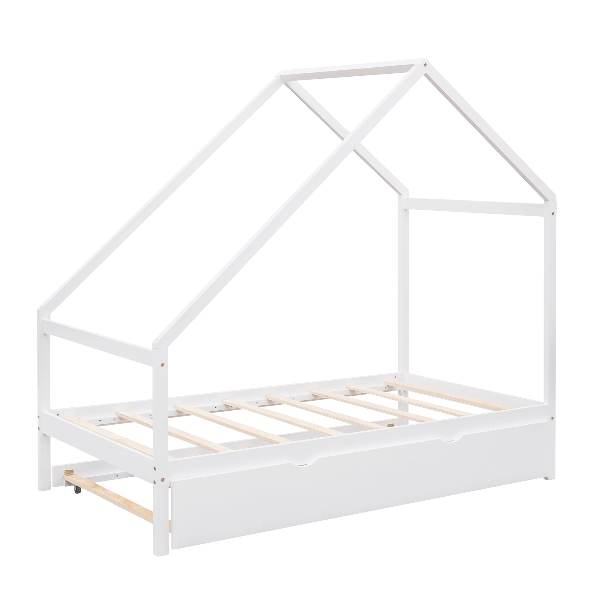 Twin Size Wooden House Bed With Twin Size Trundle, White - Atlantic Fine Furniture Melbourne FL