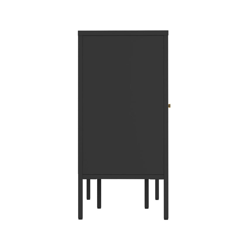 Modern Metal Sideboard Cabinet With 4 Glass Doors, Steel Kitchen Storage And Coffee Bar Cabinet - Black