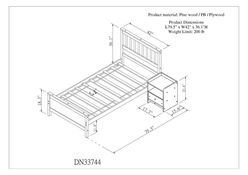 Bed With Headboard And Footboard For Kids, Teens, Adults, With A Nightstand