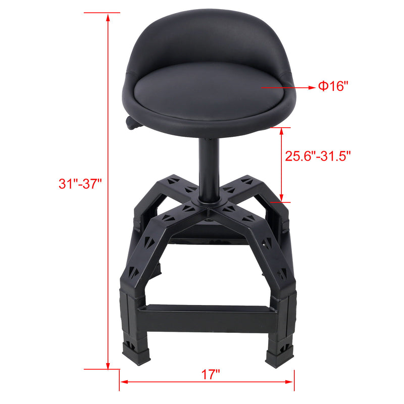 Pneumatic 360 Degree Swivel Stool, Mechanics Rolling Creeper Seat, Heavy Duty Mechanics Stool