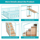 Heavy Metal Frame Full Loft Bed With Desk & Storage, 4 Cabinets, Staircase, Rack Space Saver - Green