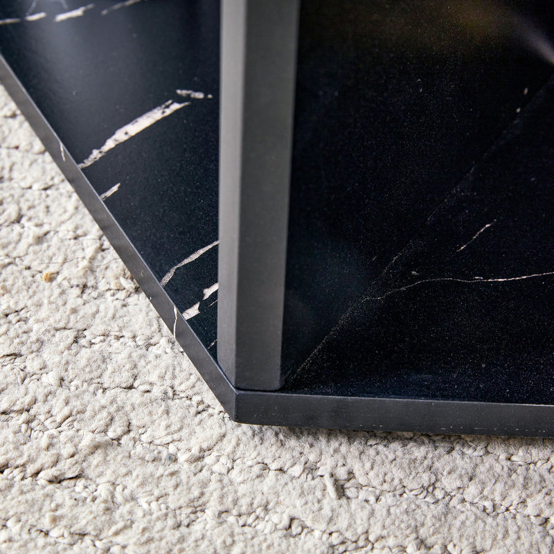 Hexagonal Coffee Table With Characteristic Pattern Stickers And Multi-Hole Design For Extra Storage