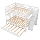 Full over Full Bunk Bed with Trundle and Staircase,White