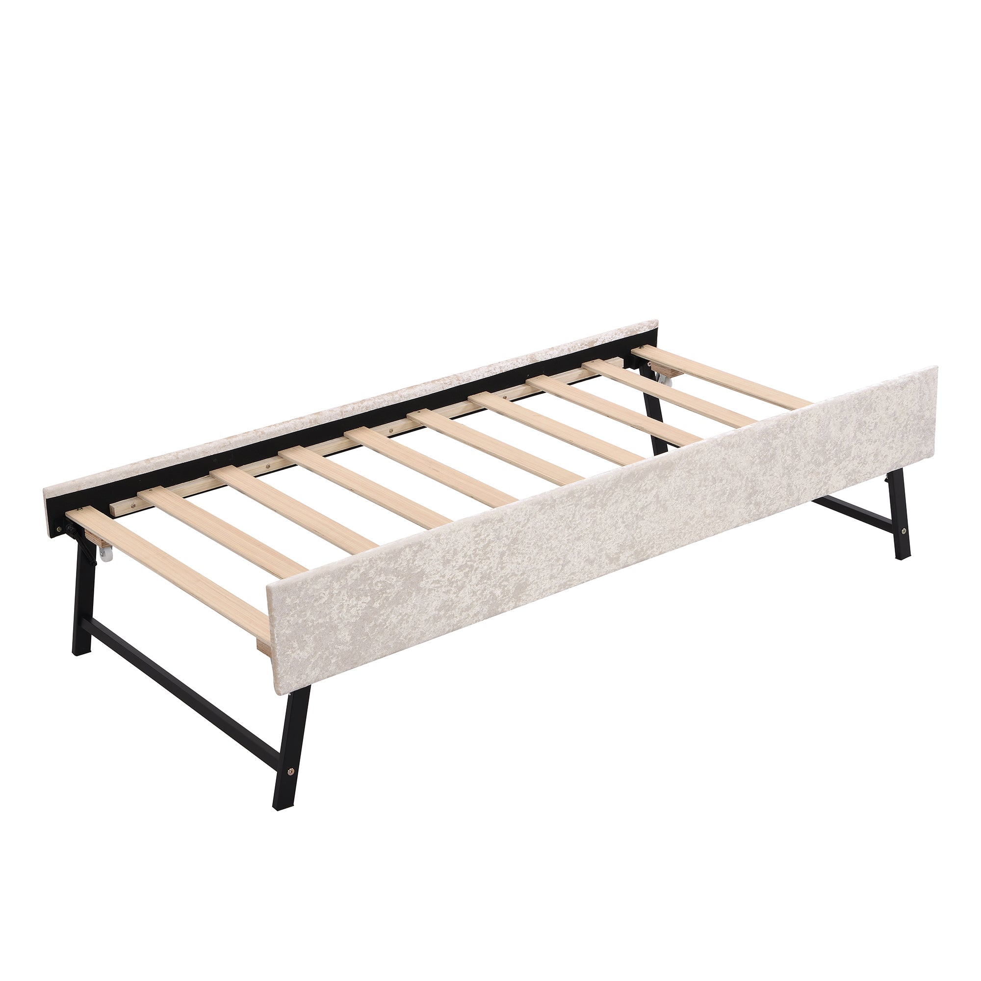 Twin Size Snowflake Velvet Daybed with Trundle and USB Charging Design,Beige - Atlantic Fine Furniture Melbourne FL