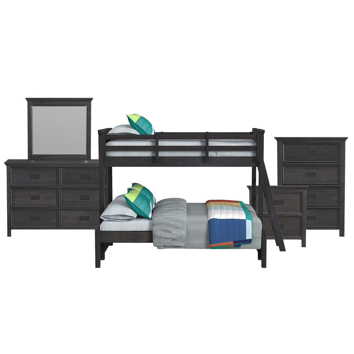 Hampton Kids Bunk With Ladder Bedroom Set in Black by Elements International, view 2