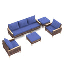 7 Pieces Patio, Wicker Dining Set With Removable Cushions Cotton And Rattan - Blue