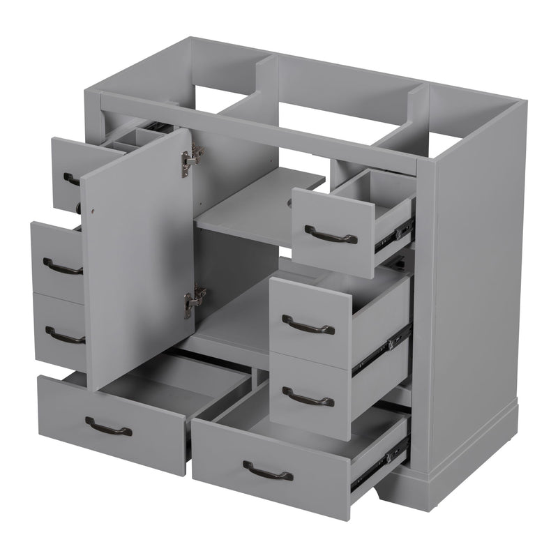 36" Bathroom Vanity Without Sink, Cabinet Base Only, 6 Drawers, Multi Functional Drawer Divider, Adjustable Shelf - Gray