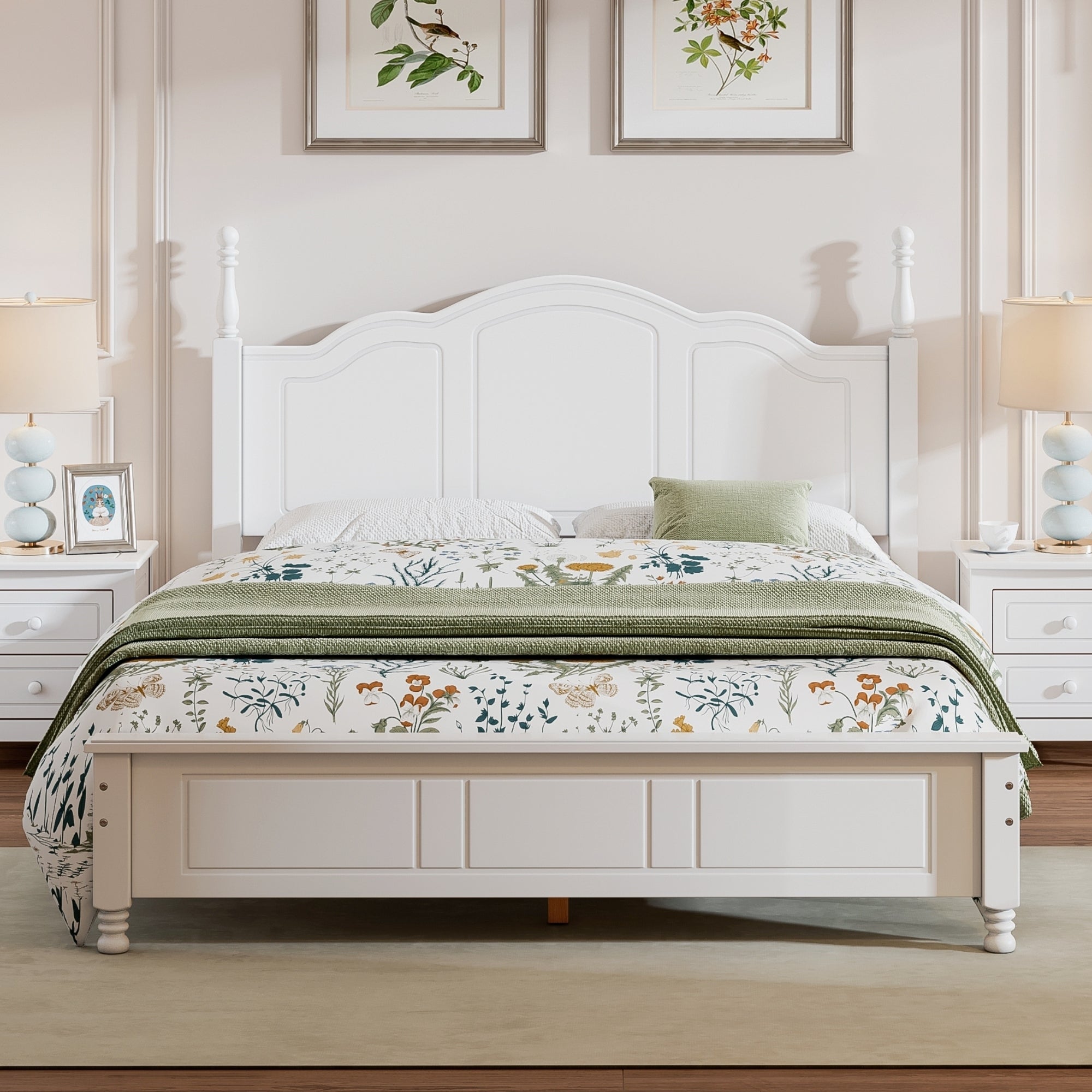 Queen Size Wood Platform Bed Frame,Retro Style Platform Bed with Wooden Slat Support,White - Atlantic Fine Furniture Melbourne FL