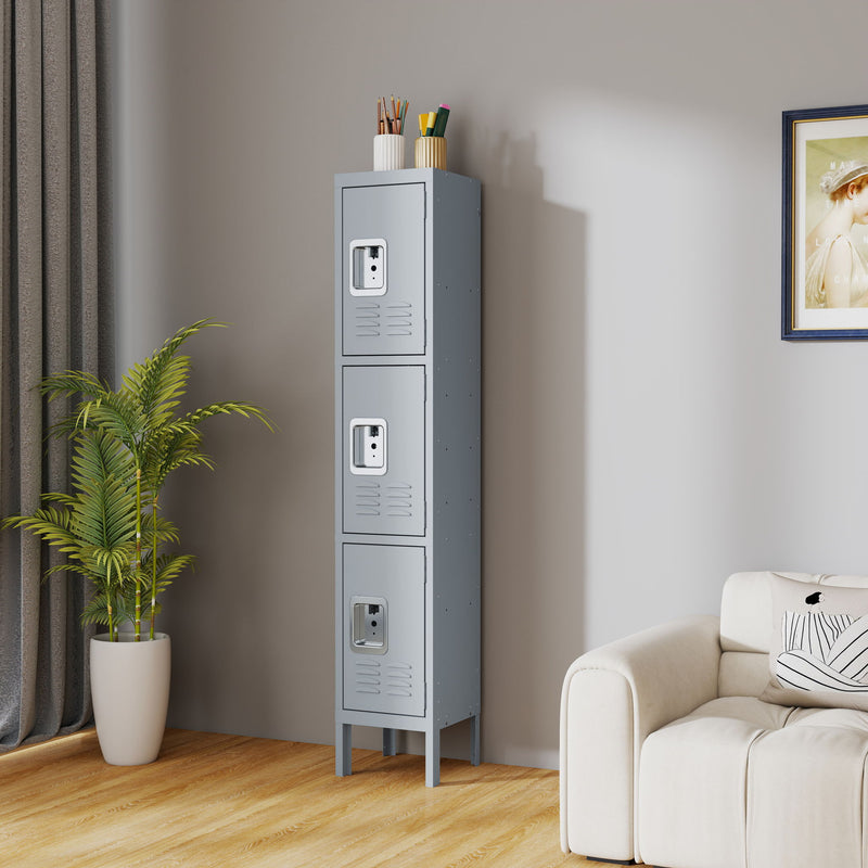 Lockers For Employees With 3 Door Storage Locker Durable For Gym, School, Office - Gray